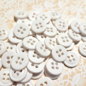 10 White Vintage 4 Hole Buttons 7/16 Inch Sew Thru Buttons