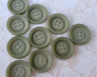10 Vintage Sage Green Buttons 3/4 Inch 18mm 4 Hole Buttons