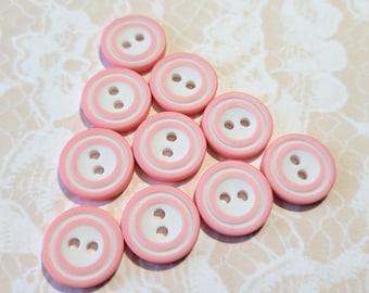 10 Pink & White Vintage Buttons 9/16 Inch 2 Hole Sew Thru Buttons