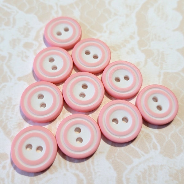 10 Pink & White Vintage Buttons 9/16 Inch 2 Hole Sew Thru Buttons