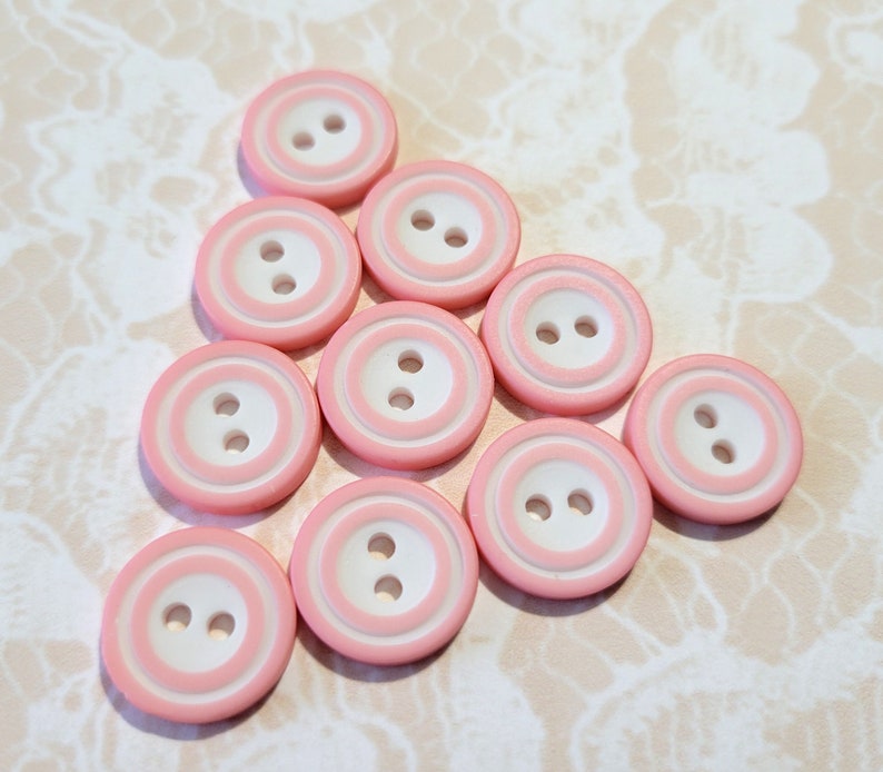 10 Pink & White Vintage Buttons 9/16 Inch 2 Hole Sew Thru Buttons image 1