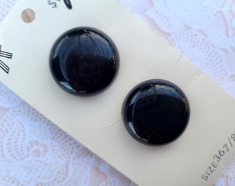2 Black Vintage Buttons 7/8 Inch 20mm on Button Card