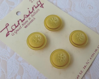 4 Yellow/Green Vintage Flower Buttons 5/8 Inch 17mm Lansing Button Card