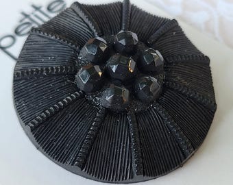 Large Fancy Black Coat or Jacket Button Flower Button 1 3/8 Inch 34mm La Petite