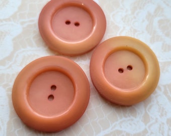 3 BIG Peach/Pink Vintage Buttons 1 5/16 Inch 35mm