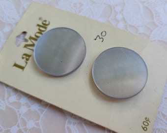 2 Big Gray Shank Buttons 1 Inch (25mm) La Mode Button Card