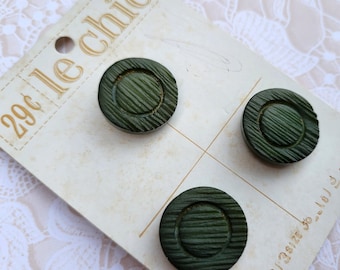 Dark Moss Green Textured Vintage Shank Buttons: 13/16  Inch (21mm) Le Chic
