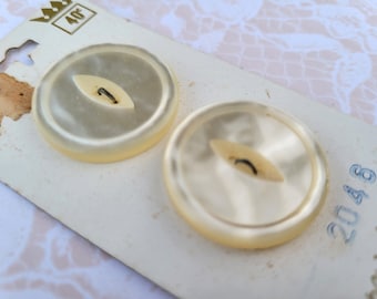 2 Big Creamy White Vintage Cat Eye Buttons 1 1/16 Inch 27mm Imperial Button Card
