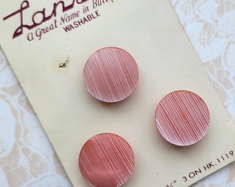 3 Pink Textured Look Vintage Buttons 3/4 Inch 20mm Lansing Button Card