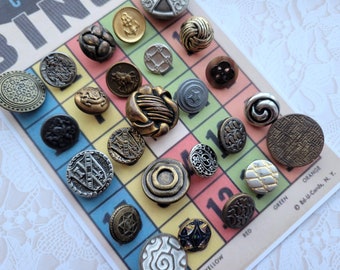 25 Unique Vintage Metal Shank Buttons Gold Silver Bronze