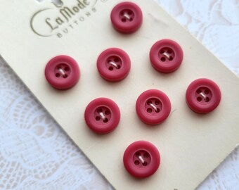 8 Raspberry Pink Vintage Buttons 4 Hole 3/8 Inch 10mm La Mode Button Cards