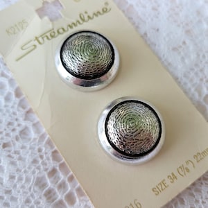 4 Silver Shank Vintage Buttons 7/8 Inch 22mm Streamline Button Cards