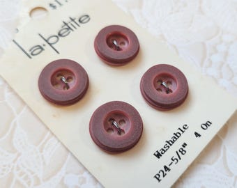 4 Deep Pink Vintage 4 Hole Buttons 5/8 Inch 15mm La Petite
