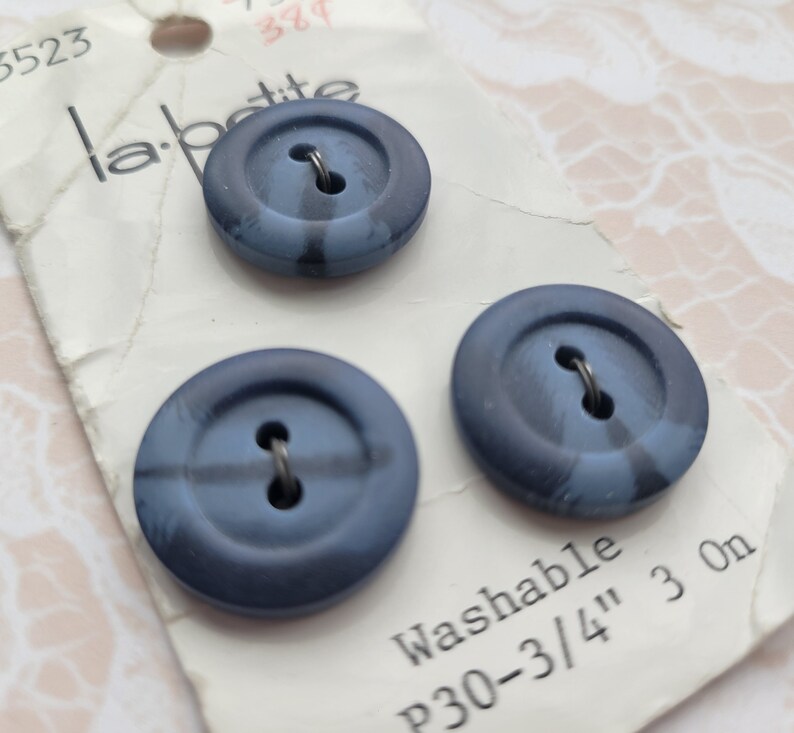 3 Blue 2 Toned Vintage Buttons 3/4 Inch 19mm La Petite Button Card image 3