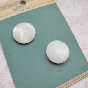 2 Vintage White Pearl Shank Buttons 3/4 Inch 19mm BGE Button Card