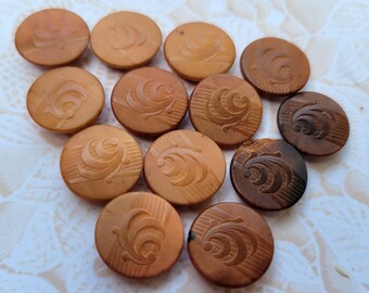 13 Swirl Top Brown Vintage Buttons 7/16 Inch 12mm