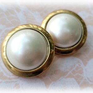2 Big White & Gold Vintage Buttons 1 1/8 Inch