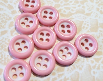 Vintage Pink & White 4-Hole Buttons: 7/16 Inch (Set of 10)