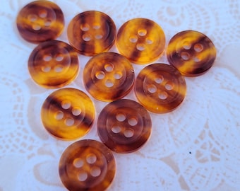 10 Shiny 2 Tone Brown Vintage Buttons 4 Hole Buttons 7/16 Inch 11mm