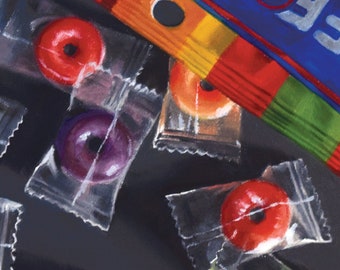 Lifesavers, 8x8 original realistic oil painting, candy painting, still life painting, food art, What a fun gift idea!
