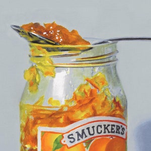 Sweet Orange Marmalade, 8x8 original realistic oil painting, still life painting, fruit art, jelly oil painting, housewarming gift, kitchen