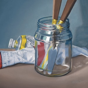 Artist Supplies, 8x10 original realistic oil painting, still life painting, artist oil paint art. Great gift idea!