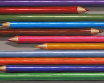 Colored Pencils, 8x10 original realistic oil painting, Danforth still life wall art, art supplies painting, artist gift, teacher gift