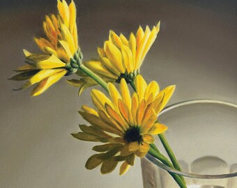 DANFORTH Glass & Daisies, 24x18 original realistic floral oil painting, canvas painting, flower painting, garden still life, daisy painting