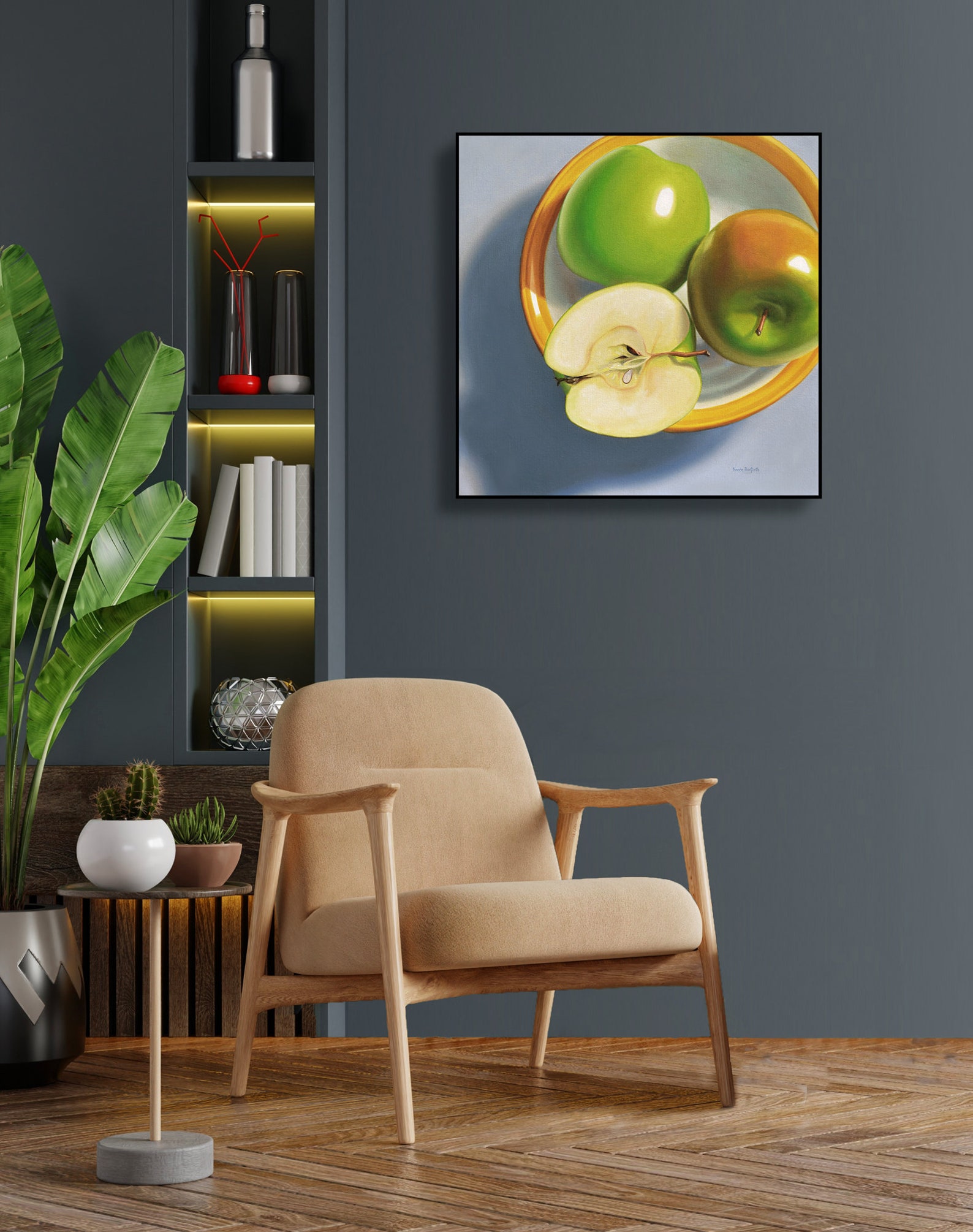 DANFORTH Green Apples, 24x24 Original Realistic Oil Painting, Canvas ...