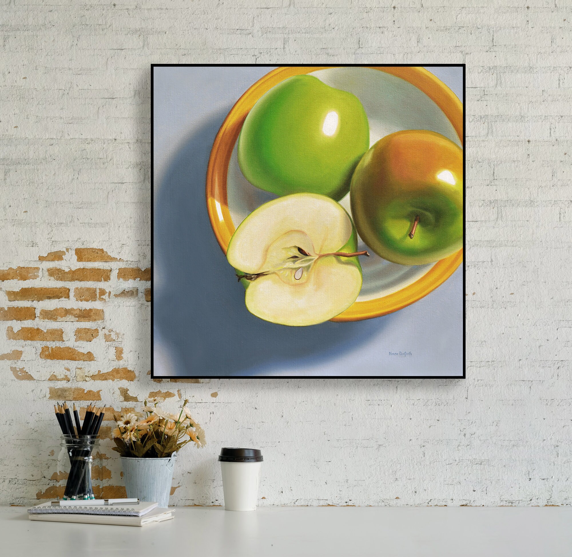 DANFORTH Green Apples, 24x24 Original Realistic Oil Painting, Canvas ...