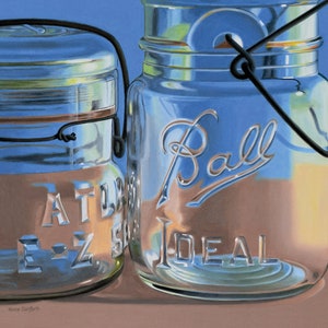 DANFORTH Ideal Jars, 20x24 original realistic oil painting, canning jars painting, ideal jars still life, ball canning jars, mason jars