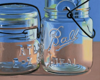 DANFORTH Ideal Jars, 20x24 original realistic oil painting, canning jars painting, ideal jars still life, ball canning jars, mason jars