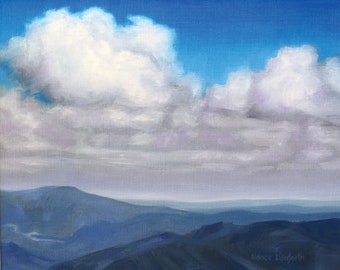 As Far As The Eye Can See, 11x14 mat & 8x10 original realistic oil painting, clouds painting, sky art, landscape painting, free USA shipping