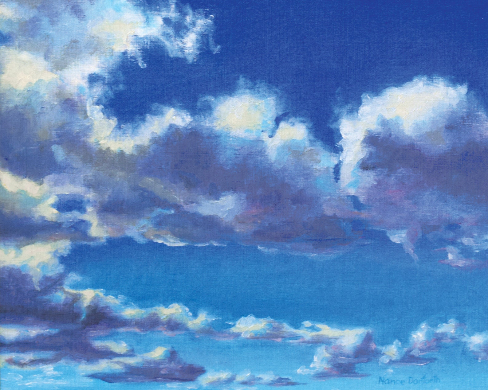 Blue Sky 8x10 original oil painting realistic clouds