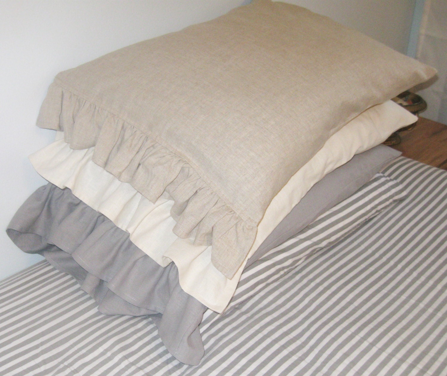TWO LINEN King Size Ruffled Shams Etsy