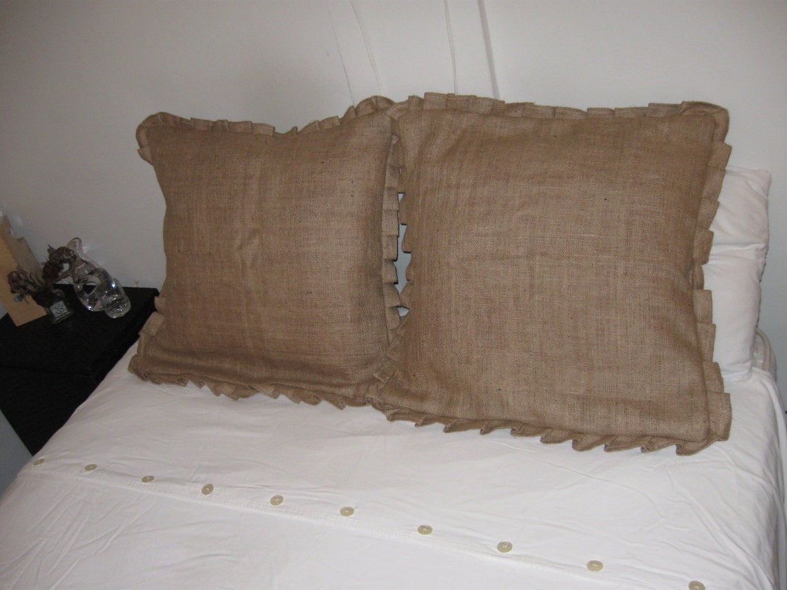 TWO BURLAP Euro Shams Pillowcases Pleated Or Ruffled Etsy