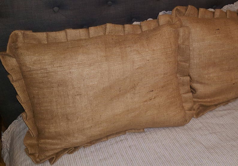 TWO BURLAP Euro Shams Pillowcases Pleated or Ruffled Etsy