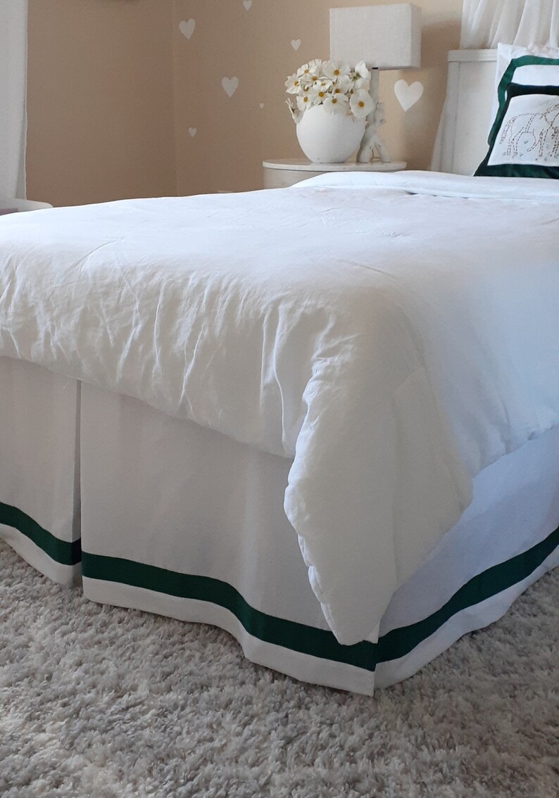 COTTON Bed skirt With Ribbon Trim and Tailored Pleats Twin Etsy