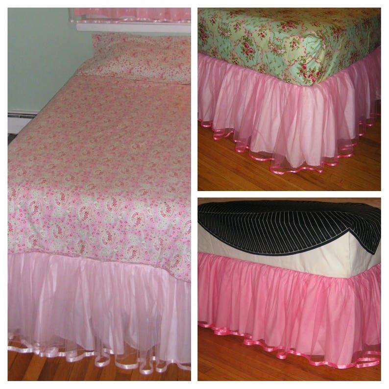 Queen Tulle Bed Skirt With Satin Ribbon Chose Your Color and Etsy