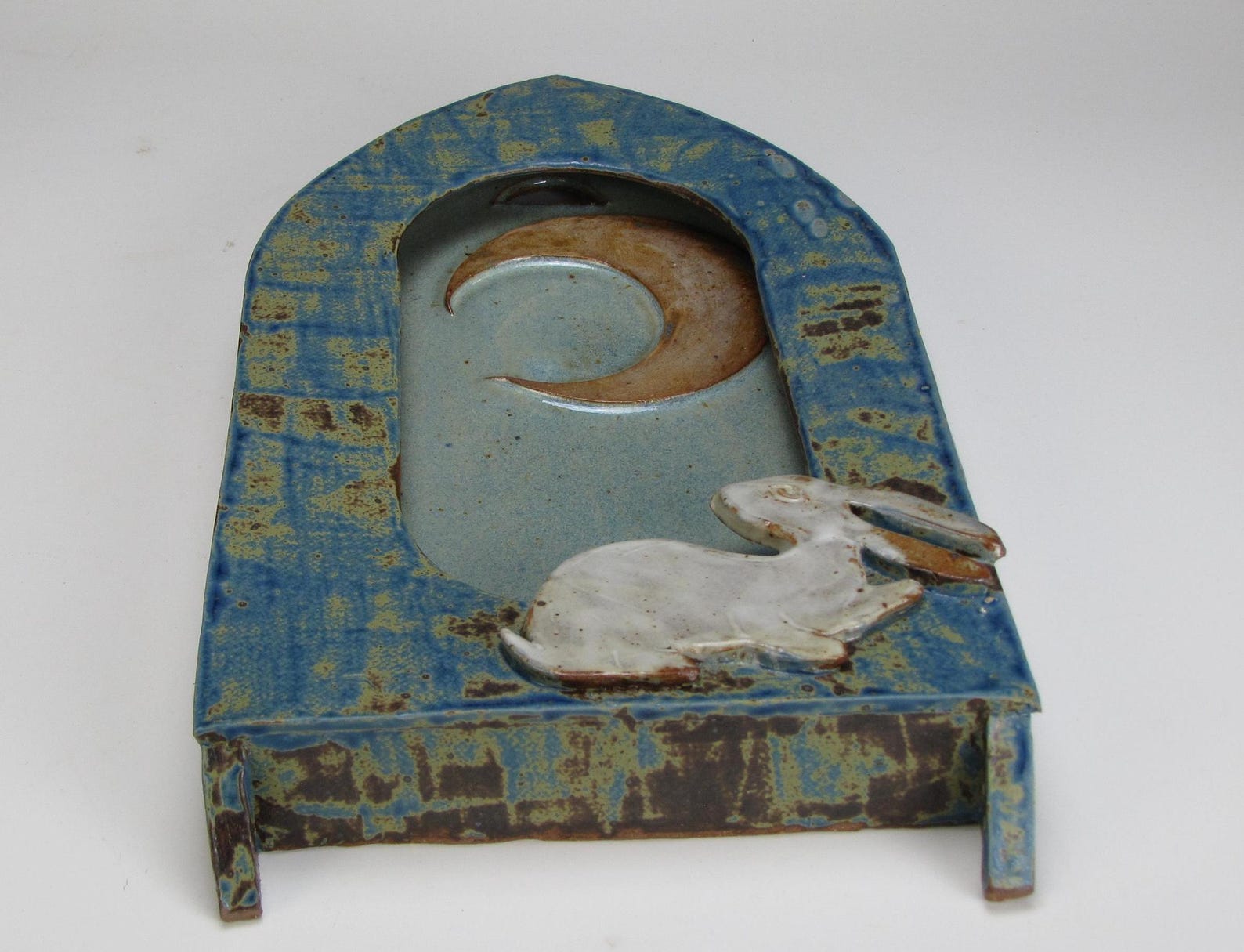 White Moon Rabbit Varied Blue Wall Shrine - Etsy