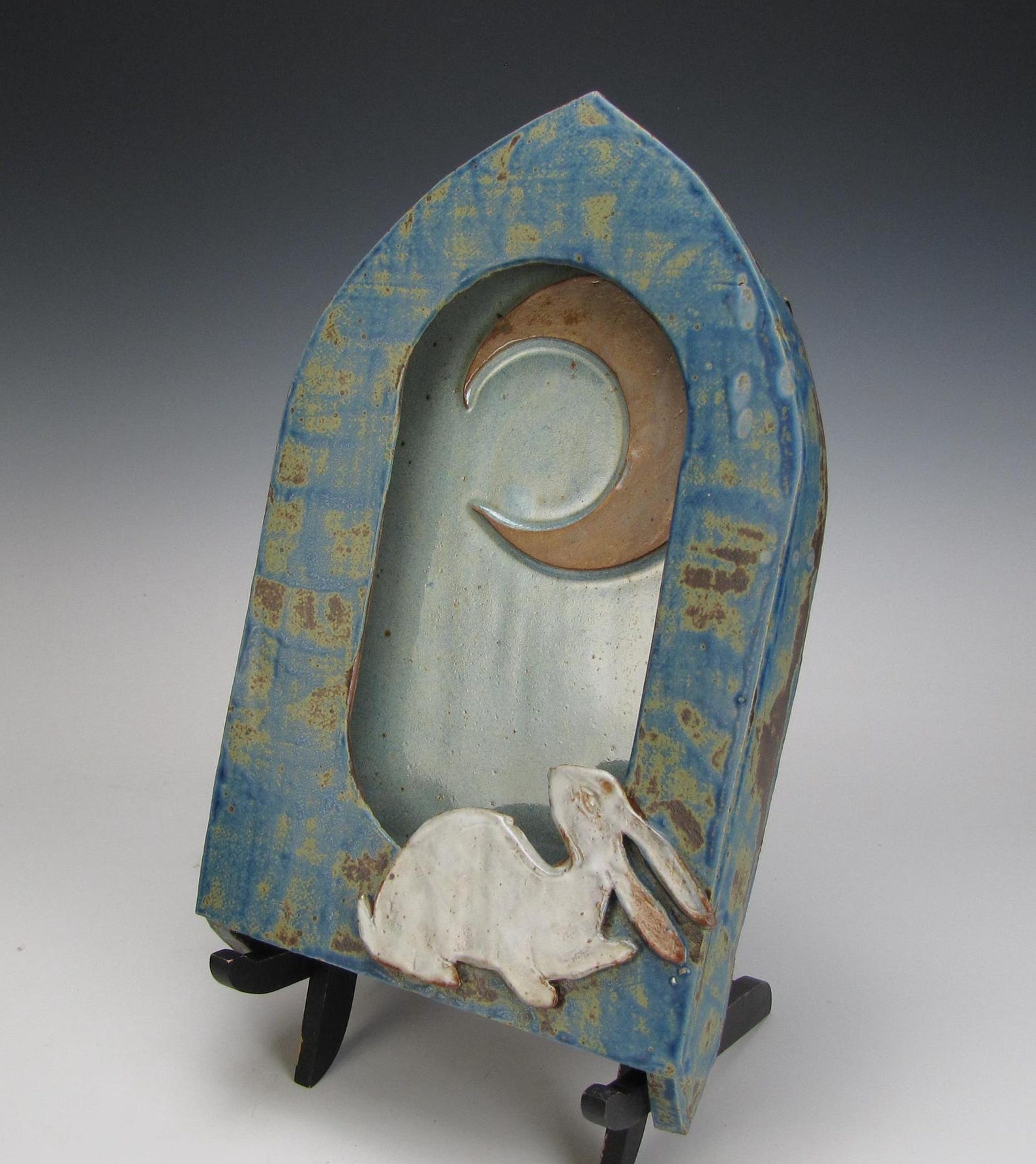 White Moon Rabbit Varied Blue Wall Shrine - Etsy