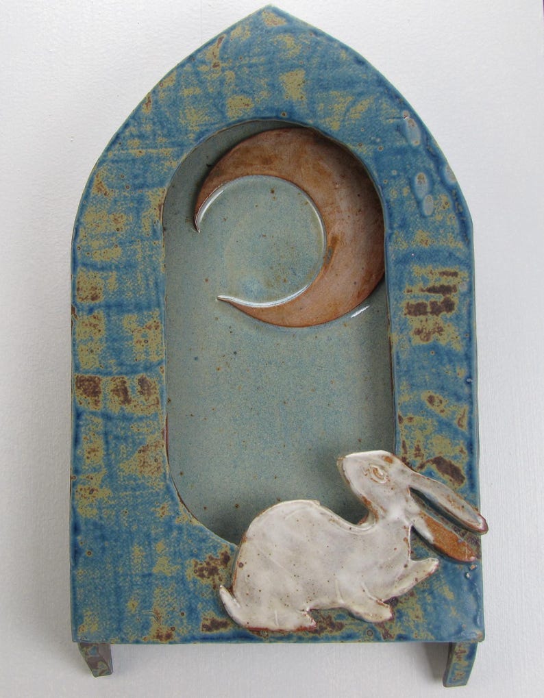 White Moon Rabbit Varied Blue Wall Shrine - Etsy