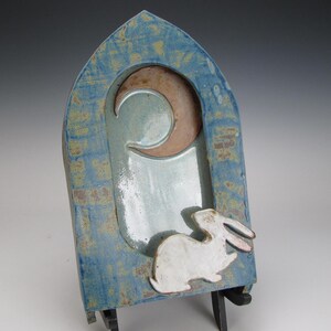 White Moon Rabbit Varied Blue Wall Shrine - Etsy