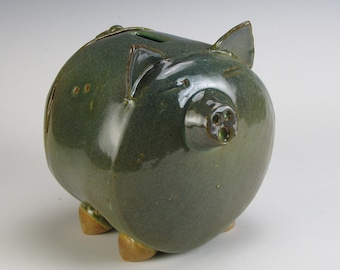 Green slab constructed, stoneware piggy bank