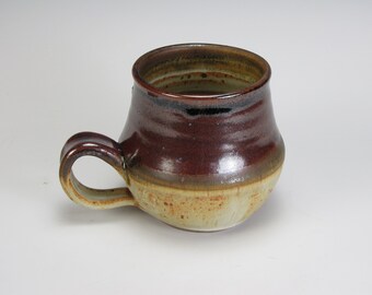 Wheel Thrown white with brown glaze, stoneware, pottery mug,