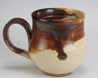 White With Brown Glaze Mug, Pottery Mug, Wheel Thrown Mug, Stoneware Mug, Handmade Mug, Pottery Cup, White and Brown Pottery Mug, Stoneware
