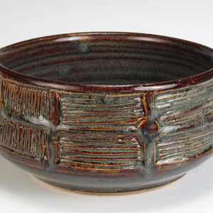 Bowl Brown Carved Ceramic Bowl Carved Stoneware Bowl Pottery Thrown Carved Bowl Wedding Gift House Warming One of a Kind Pottery Bowl