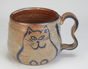 Two Kitties, Hand Painted, Stoneware, Wheel Thrown Mug,