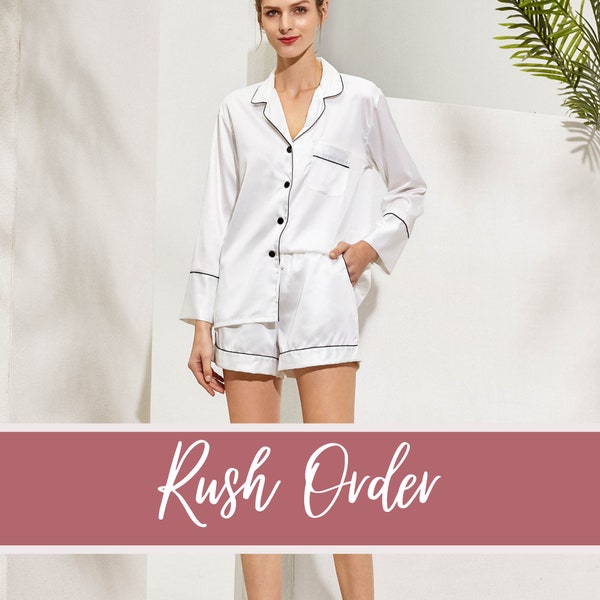 Rush Order- Long Sleeve with Shorts Wedding Day Satin Matching Pajamas Sets- Bridesmaid Gift, Bride Getting Ready Outfit