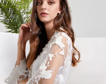 Gorgeous White Lace Bridal Robe Set for Wedding Day Getting Ready Photos or Stunning Boudoir Shots | Comfy, Beautiful, Affordable Bliss!